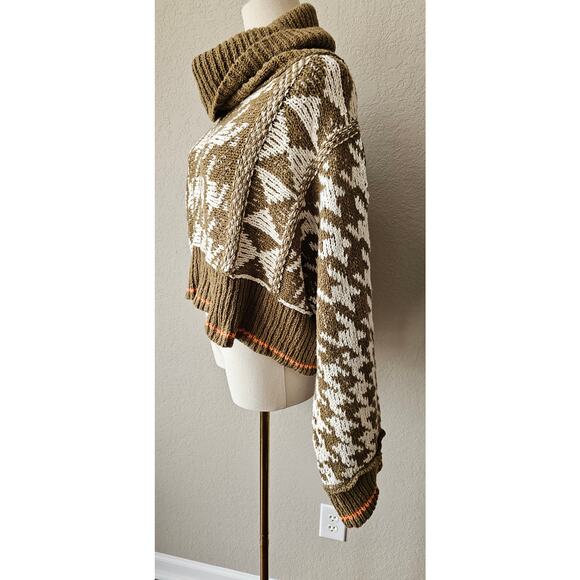 Free People Olive Green Jupiter Oversized Slouchy Turtleneck‎ Pullover Sweater S - Picture 3 of 6